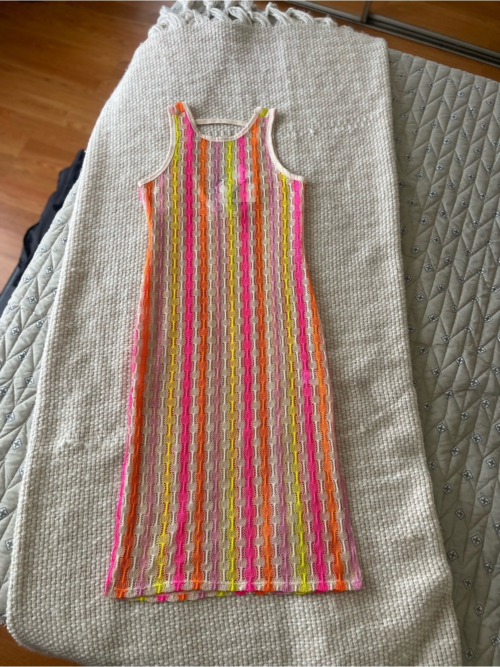 Miken Neon Pink Orange Yellow Open-Knit Coverup